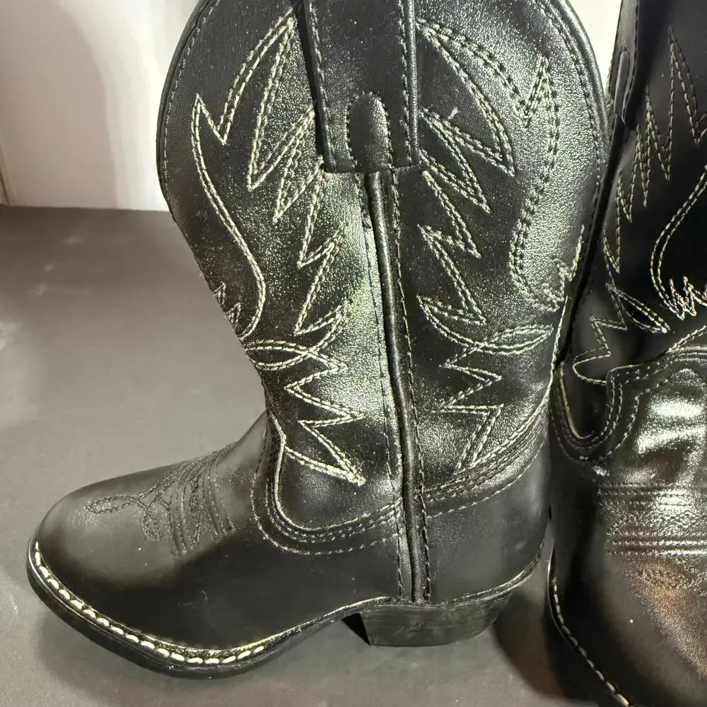 Connie Colt Western Cowboy Boots Black Hand Made Stitching Toddler Girls Size 8